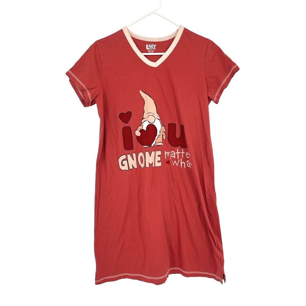 Lazy One Gnome Nightshirt S/M Red I Love You Gnome Matter What Cotton Sleep Shir